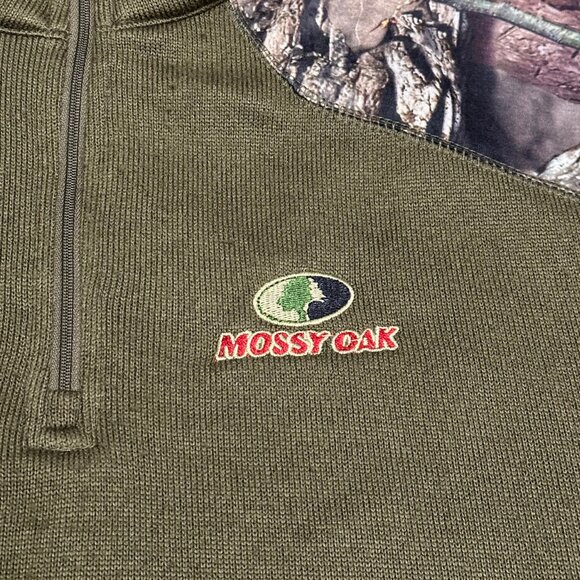 Mossy Oak Boxy 1/4 Zip Men's Olive Green/Camo Sweatshirt - Size XL - Picture 3 of 6